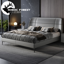 Bed Nordic minimalist leather beds Double beds genuine leather 1 8 m main sleepers Wedding Bed Light Luxury Modern 1 5 Storage Soft Bag Large Bed