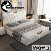 Minimalist light extravagant solid wood genuine leather bed 1 8 m double main sleeper Nordic net red ins upscale small household ideostyle wedding bed