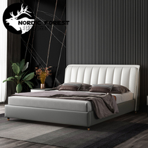 Italian Napa Leather Bed Genuine Leather Bed Small Family Type Zibian 1 8m Double Bed Designer Net Red Nordic Solid Wood Leather Bed