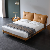 Italian Minimalist Nordic Genuine Leather Bed Double Bed 1 8m modern minimalist light extravagant bed Wedding Bed Master Bedroom Storage soft bed