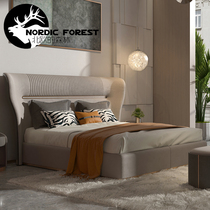 Italian style frosted leather bed light extravagant modern genuine leather bed Nordic minimalist headroom double bed master bedroom 1 8 m large bed