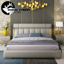 Light Extravagant Bed Genuine Leather Bed Double Bed 1 8 m Wedding Bed Master Bedroom Large Bed Brief Modern Solid Wood Soft Bed Nordic Leather Art