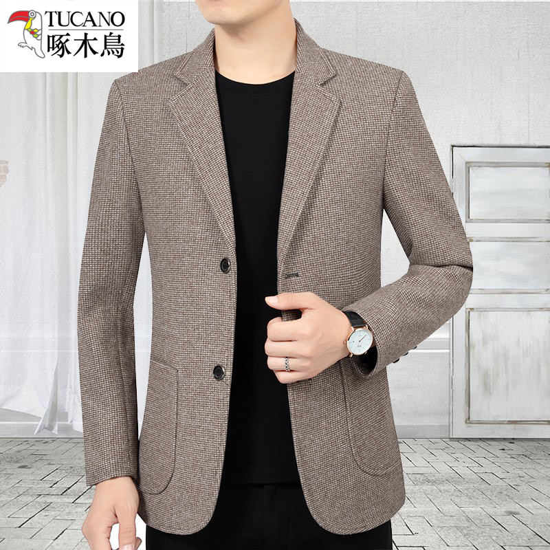 Woodpecker Men's Suit Jacket 2026 Spring and Autumn New Woolen Suit Middle-Aged Business Casual Dad's Single Jacket Woodpecker Men's Suit Jacket 2026 Spring and Autumn New Woolen Suit Middle-Aged Business Casual Dad's Single Jacket