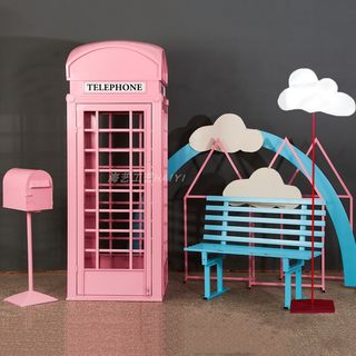 Pink and Blue Set of Telephone Booths, Mailboxes, Street Signs, Landscape Double Benches, Mall Decorations, Bar Props in Stock