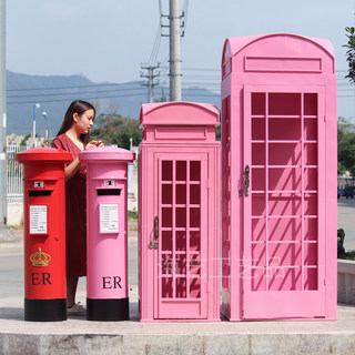 British Telephone Booth Storage Cabinet Iron Art Model Nordic Retro Display Props Decorative Ornaments Book Wine Cabinet Internet Celebrity Door