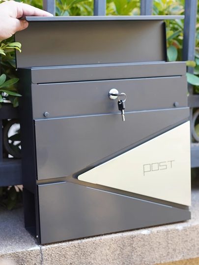 现代轻奢不锈钢信箱挂壁式带报纸架邮筒邮箱意见箱易安装户外报箱
