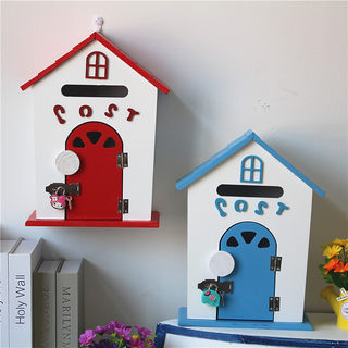 Kindergarten Home Wall Decoration Mailbox Suggestion Box Wall-Mounted Pastoral Painted Wooden Mailbox School Storage Box