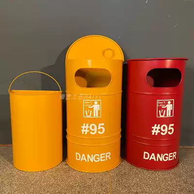 Wrought iron retro semicircular oil barrel garbage can creative home storage tube practical props adherent wall decoration decoration