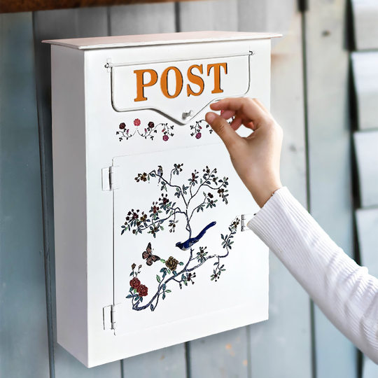 European-Style Wrought Iron Mailbox, Industrial Style, Handmade Retro Decorative Letter Box, Metal Wall-Mounted Storage Box, Crafts