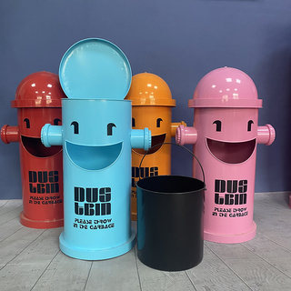 European-Style Large Metal Outdoor Storage Bin, Iron Art Smiley Face Cartoon Trash Can, Cute Large Trash Bin for Parks and Schools