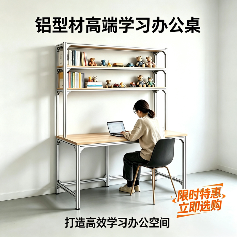 Aluminum Profile Desk and Bookshelf Integrated Home and Commercial Study Desk Office Desk Writing Desk Modern Simple Storage Rack