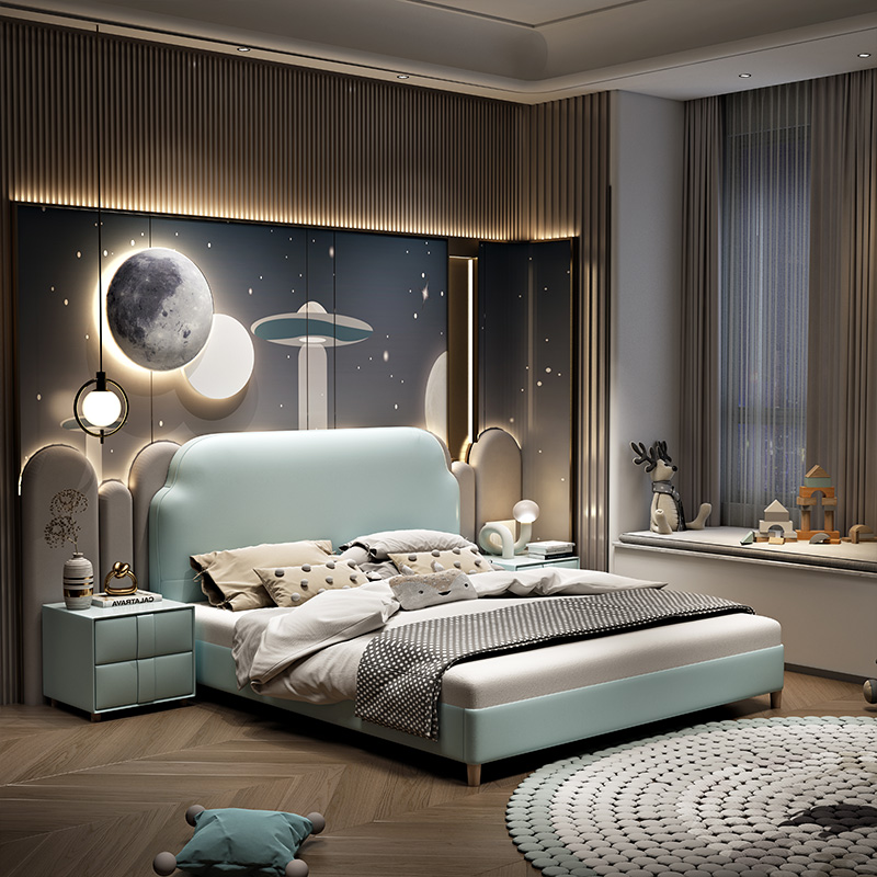 Children's beds Boys Single beds 1 2 m Small families Type of Qi edge 1 35m Girls Princess Room Green Soft Package genuine leather beds
