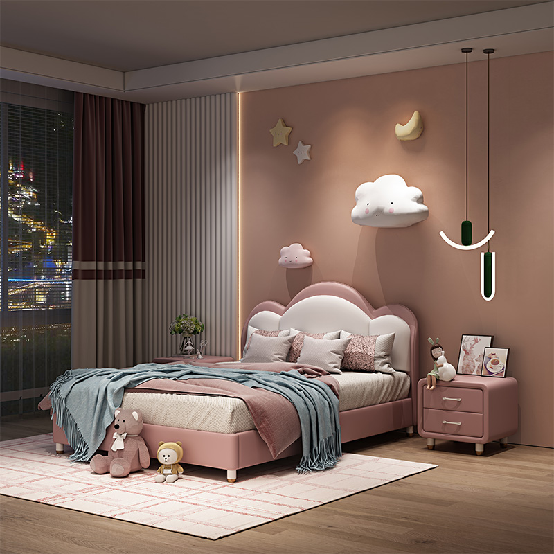 Leather kids girl princess 1 5 meters light luxury modern simple 1 2 boys room bedroom single cloud mule