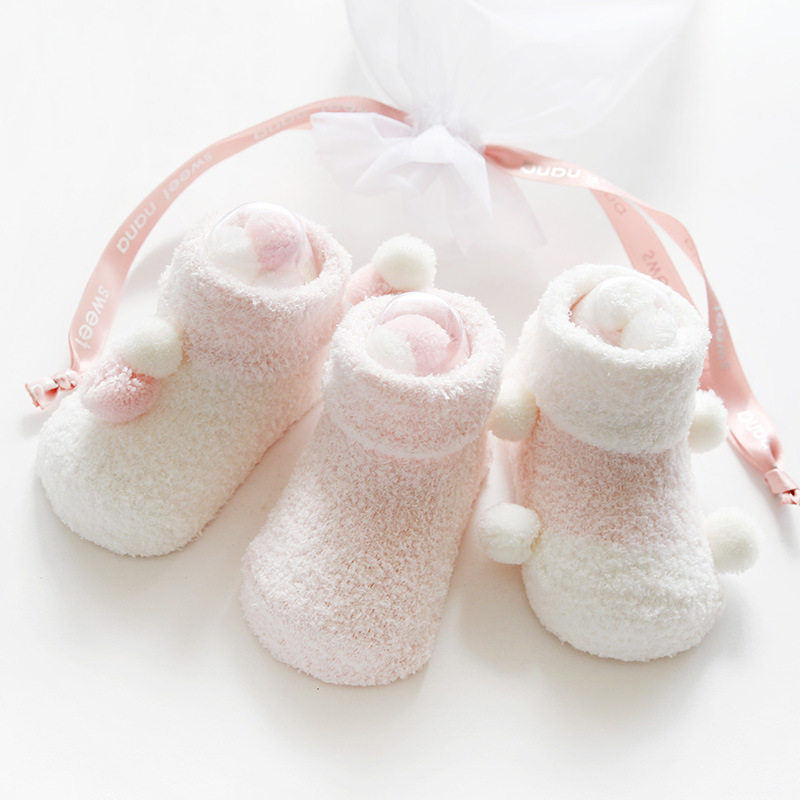 Autumn Winter Soft Cotton Coral Suede Baby Socks 0-1 Year Old Glue Anti Slip Neonatology Gait Floor Baby Socks