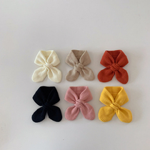 Childrens scarf winter warm ins baby cute solid color cross knitted cute soft scarf for male and female babies