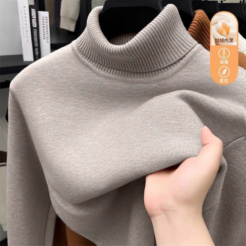 One-Piece Turtleneck Sweater, New Winter Men's Fleece-Lined Autumn and Winter Thickened Warm Knitted Sweater Base Layer Top