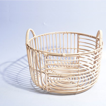  Handmade Indonesian rattan towel basket Rattan woven dirty clothes basket Barber hotel dirty towel storage basket Living room portable storage basket