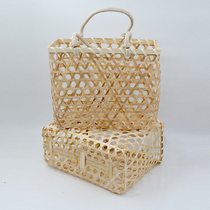  Handmade bamboo products Square Dragon Boat Festival dumpling basket gift box Household fruit plate Fruit basket portable storage basket small basket