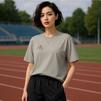 Adidas, прохладная дышащая спортивная летняя футболка подходит для мужчин и женщин с круглым воротником для отдыха, короткий рукав, для бега