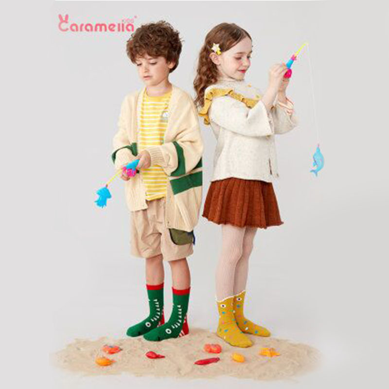 caramella儿童袜子秋冬地板袜男女童袜子纯棉婴儿中筒袜新生儿袜