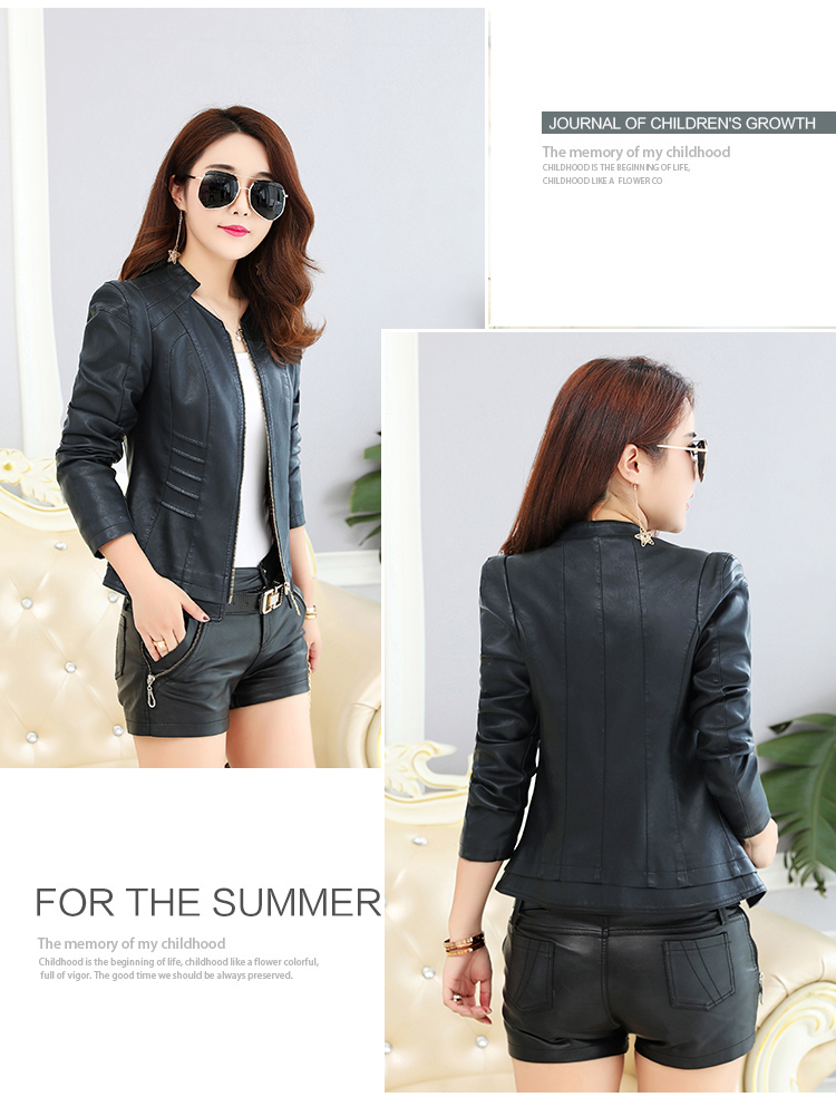 2018 mới Hained leather nữ ngắn Phiên bản Hàn Quốc của áo khoác mỏng mỏng kích thước lớn áo khoác nữ đứng cổ áo khoác da nữ ao da nu