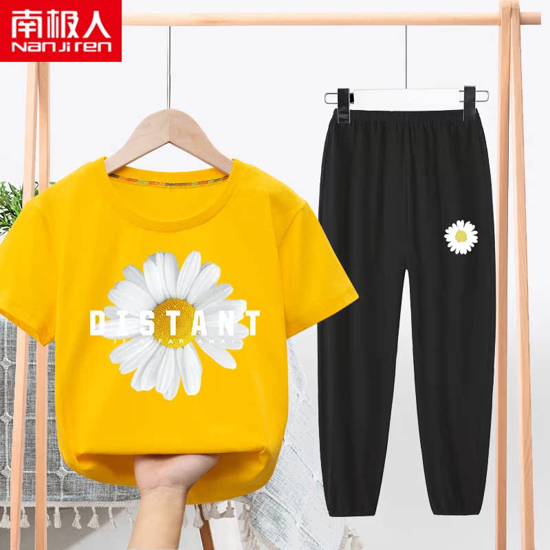 Ít Daisy Kids cô gái Set 2020 mới mùa hè ngắn tay áo Đối với 12-Year-Old Cô gái Sonnial Summer Summer ăn mặc.