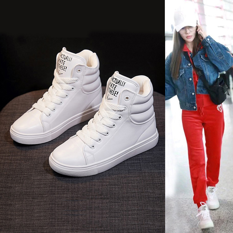 2026 Spring and Autumn High-Top White Sneakers for Women, Flat Genuine Leather Casual Sports Shoes, Comfortable and Simple, Korean Style, Size 41, Soft