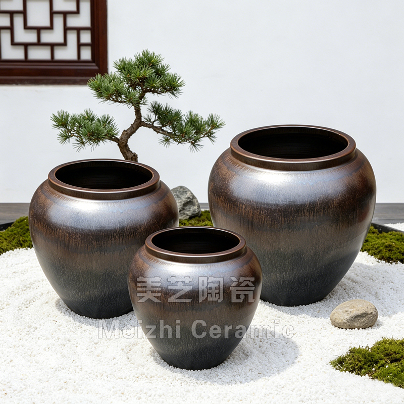 Hotel Landscape Large Vase Retro Gilt Brown Ceramic Jar Flower Arrangement Vessel Ceramic Floor-Standing Pottery Jar Water Tank Hotel Landscape Large Vase Retro Gilt Brown Ceramic Jar Flower Arrangement Vessel Ceramic Floor-Standing Pottery Jar Water Tank