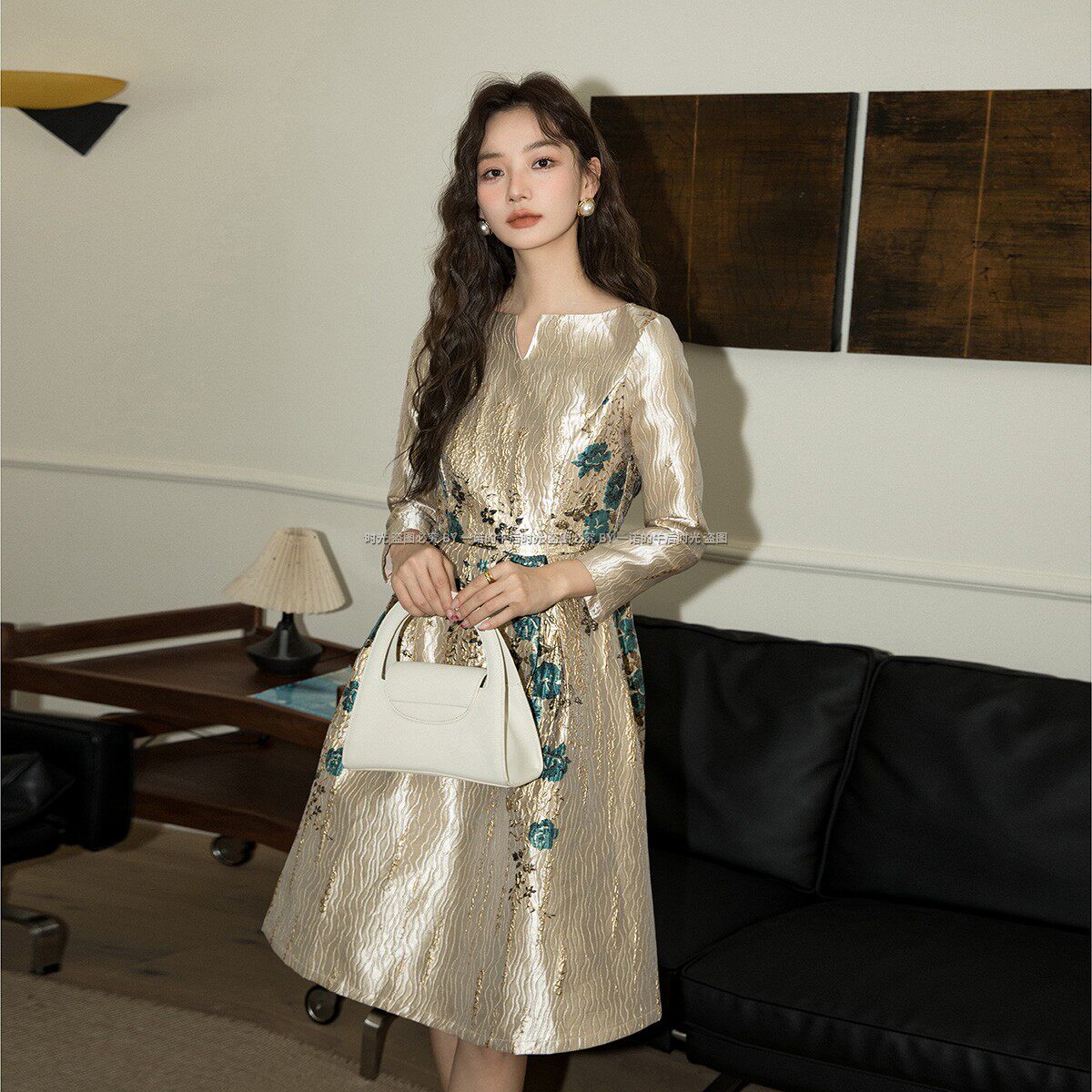 فستان جديد خمر عالي الخصر صغير 578 مزاجه أنيق ورشيق وفخم عيد ميلاد مضيف تنورة