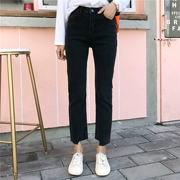 2018 Hàn Quốc ulzzang quần áo thu đông mới quần dài bất thường eo cao cộng với quần jeans nhung nữ thẳng quần