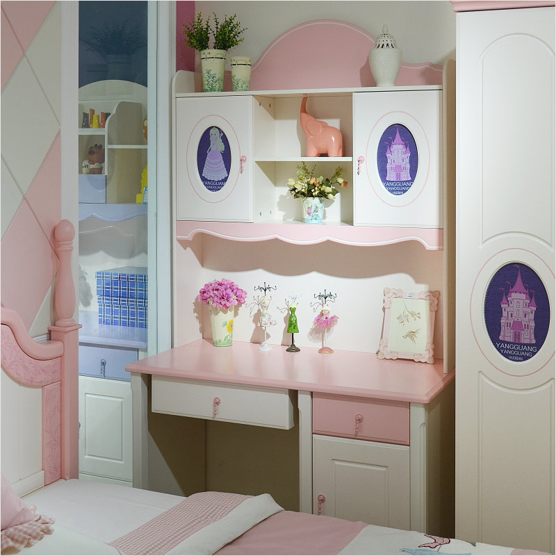 Children's desk pink princess study table bedroom multi-functional desk bookshelf bookcase combination girl computer desk