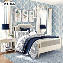 French solid wood rattan bed Master bedroom double bed 1 8m princess bed 1 5m high-end customized American retro large bed