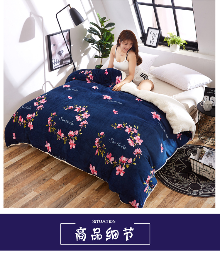 Mùa đông dày lên ấm áp bốn mảnh một mảnh nhung san hô chăn cừu bộ chăn ga gối trẻ em chăn phao siêu nhẹ