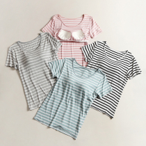 Short-sleeved T-shirt with chest pad Womens summer bra cup one-piece base shirt Modal loose homewear pajama top