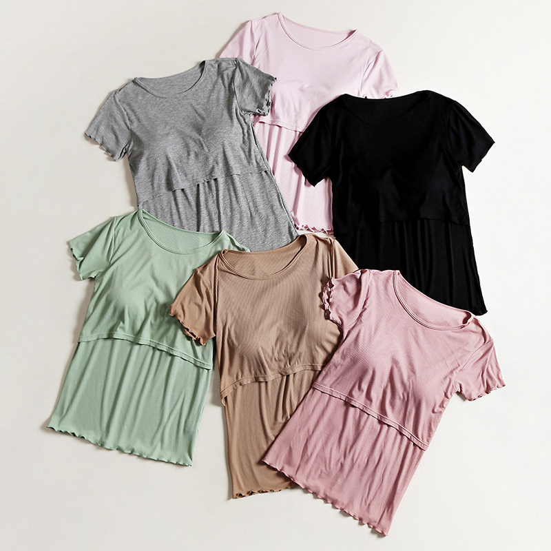 Pregnant woman breastfeeding summer pyjamas short sleeves T-shirt MoDel thin Laces Breastfeeding blouses Laces Clotheson of the Moon Family Guy