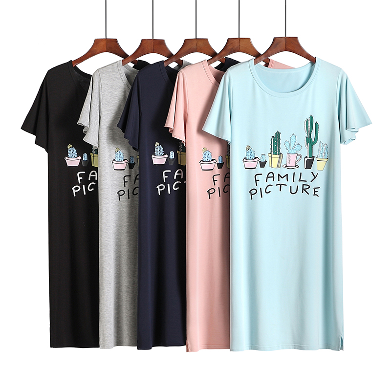 Short Sleeve Sleeping Skirt Woman summer Modale lengthened home with large size pyjamas thin and loose half-sleeve dress with a knee