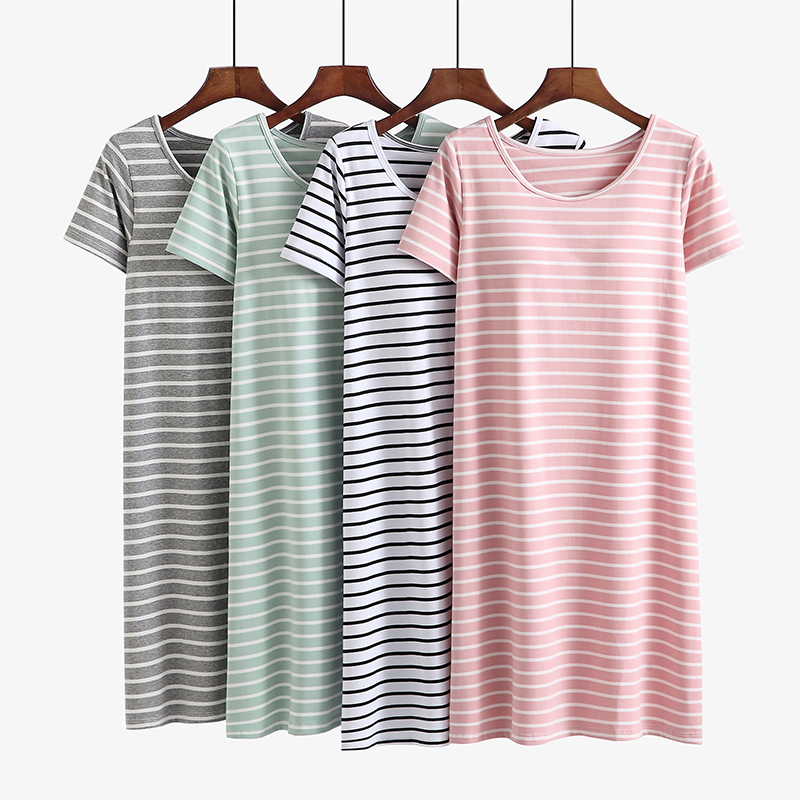 Female Summer Pure Cotton Short Sleeve Sleeping Skirt Modale Foreign Dress Large Size Mid-Length Version Half Sleeve Sleeping Dress Loose Sleepwear Home