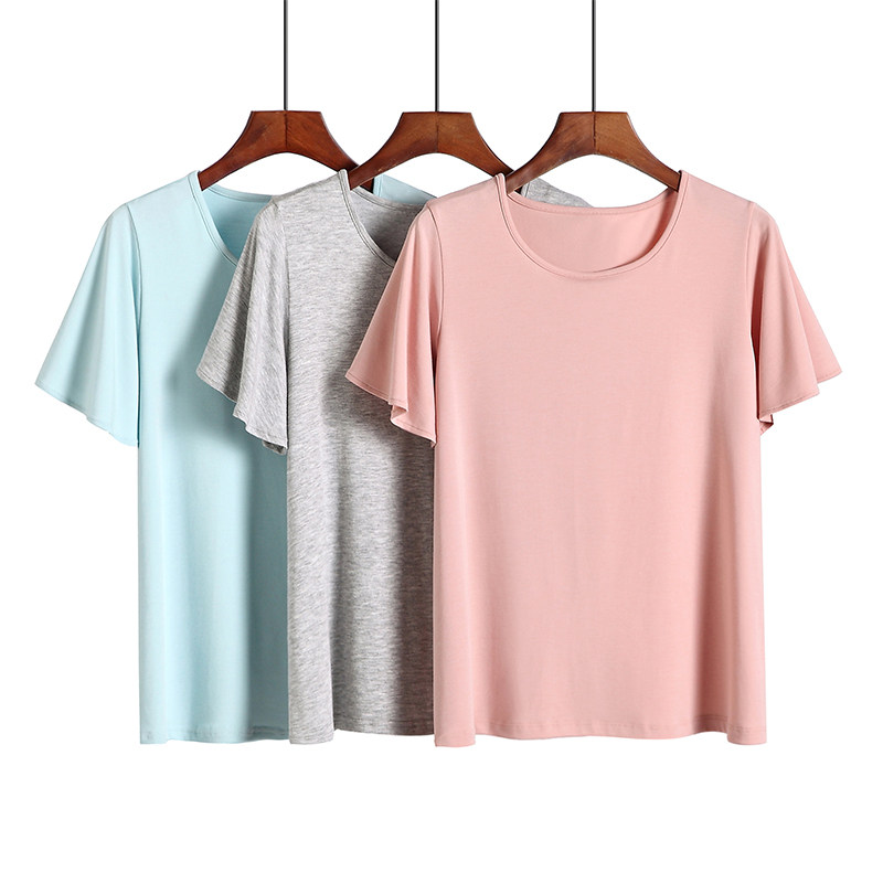 Female Summer Modale Short Sleeve T-shirt Loose home Pure Color Pyjamas Casual Thin-style Half Sleeve Blouse Jacket can be worn out