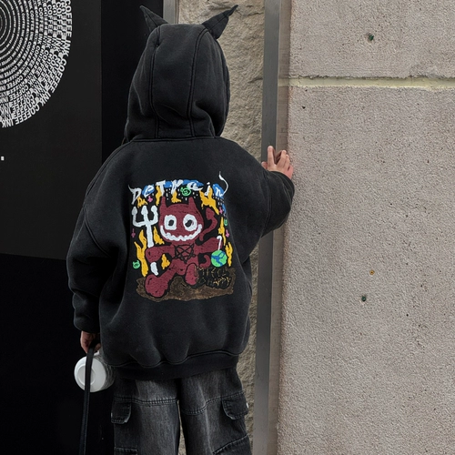 Детская куртка, пуховик для мальчиков для отдыха, флисовая мультяшная толстовка с капюшоном, увеличенная толщина