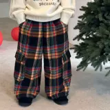 Детские штаны для мальчиков, удерживающая тепло детская зимняя альпака для отдыха, увеличенная толщина, свободный прямой крой