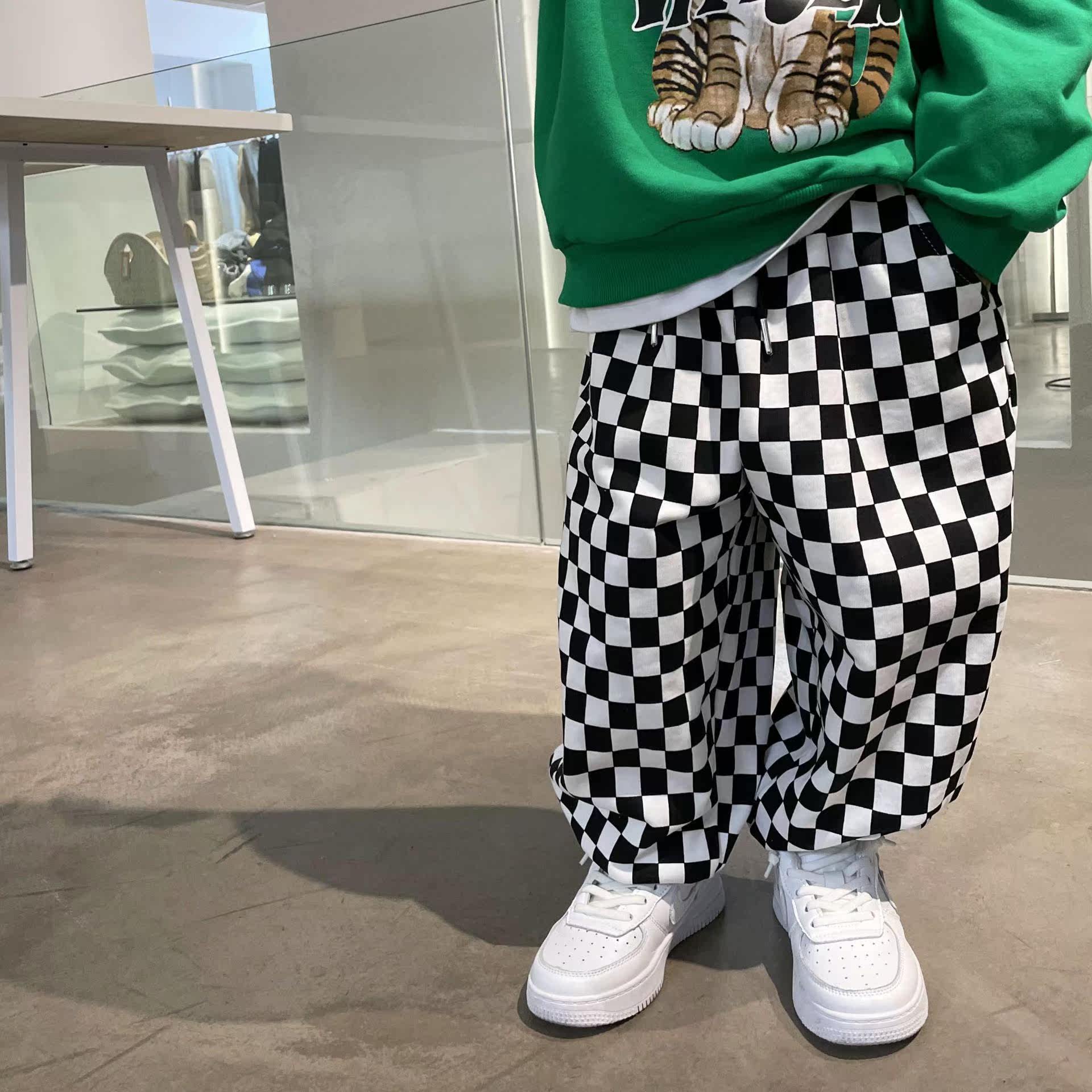 Boys Autumn Pants Boys Baby Autumn New Casual Plaid Pants Boys 2022 Korean Version of the Western Style Pants