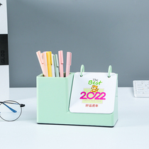 Tiger Year Plastic Pen Holder Desk Calendar Custom 2022 Brief Calendar Stationery Lunar Calendar Bronzing for a printed note