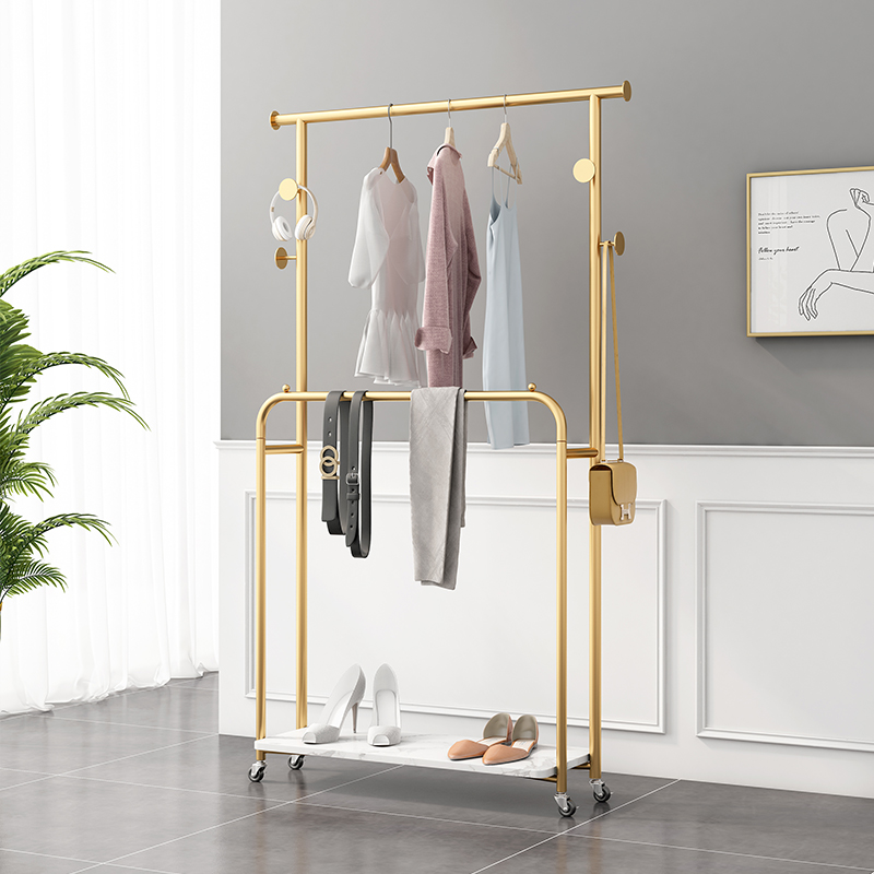 Light luxury simple bedroom multi-function with wheels floor-standing hanger Nordic ins marble living room coat rack