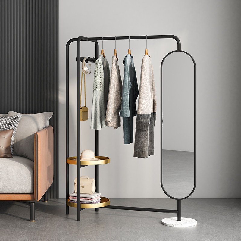Ins light luxury floor-standing clothes hanger full-body mirror integrated Nordic home bedroom rotating dressing mirror coat shelf