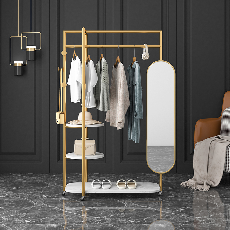 ins net red light luxury hanger rotating full-body mirror one bedroom living room home marble coat rack with mirror