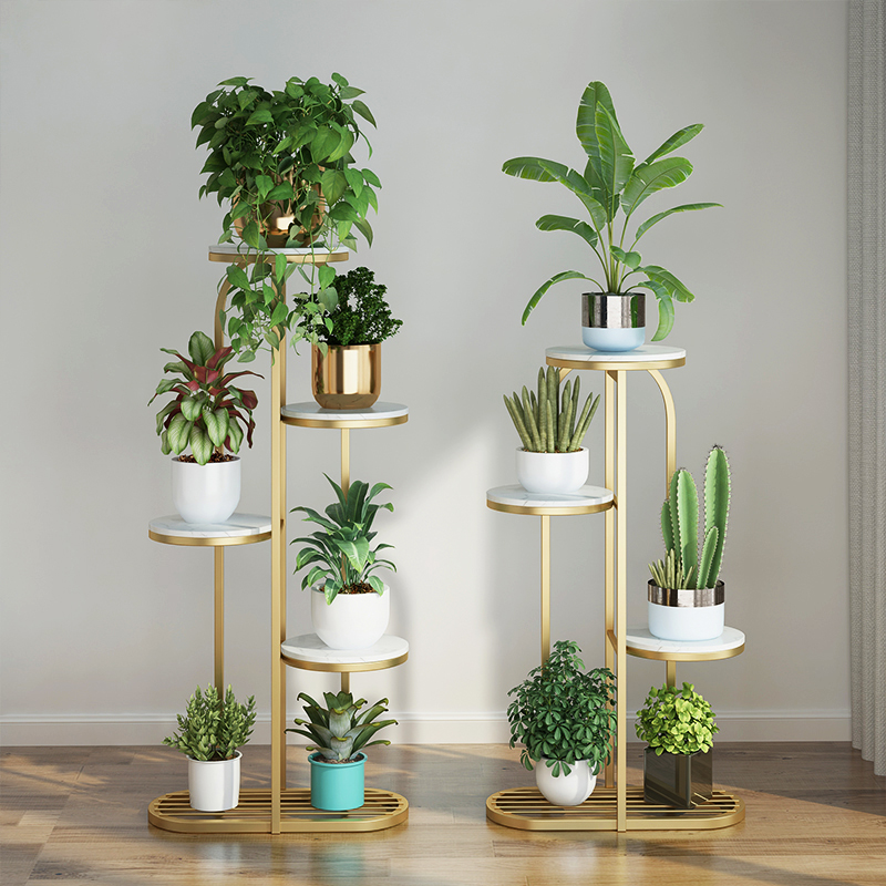 Simple light luxury indoor marble metal flower rack shelf balcony living room floor-to-ceiling multi-layer green dill flower pot rack
