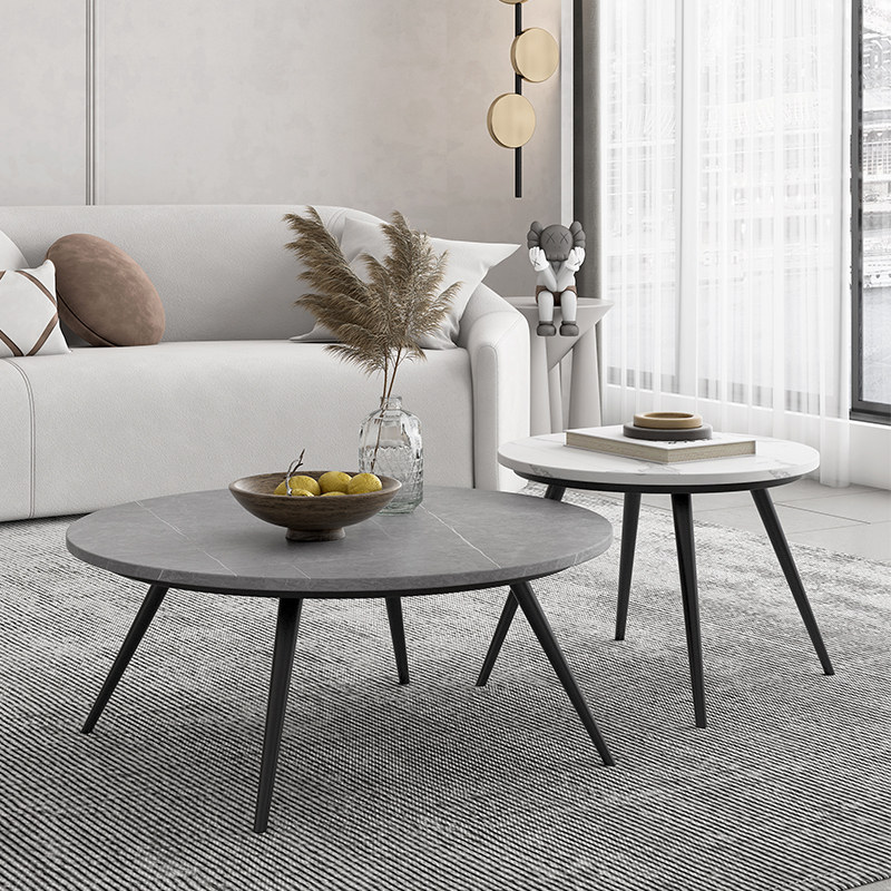 Modern and simple Nordic small apartment living room coffee table Italian light luxury minimalist designer round rock plate tea table combination