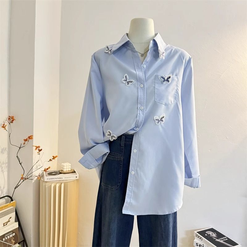 3D Stereo Butterfly Long-Sleeved Shirt for Women 2025 Spring & Fall Design Korean Style Loose Casual High-End Shirt Jacket