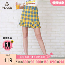 ELAND clothing love fashion sweet simple check stitching lotus leaf skirt bag hip skirt short skirt female attachment