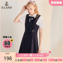ELAND clothes love French temperament commuter V-neck casual waist thin suit skirt retro strap skirt dress